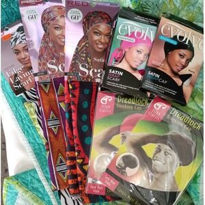 Hair Wrap Bundle Red by Kiss Satin Scarves Evolve Wrap Cap Titan Dreadlock Caps
